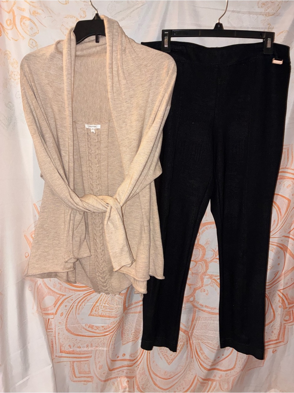 Maurice’s Beige Knit Cardigan with Calvin Klein Black Knit Pants